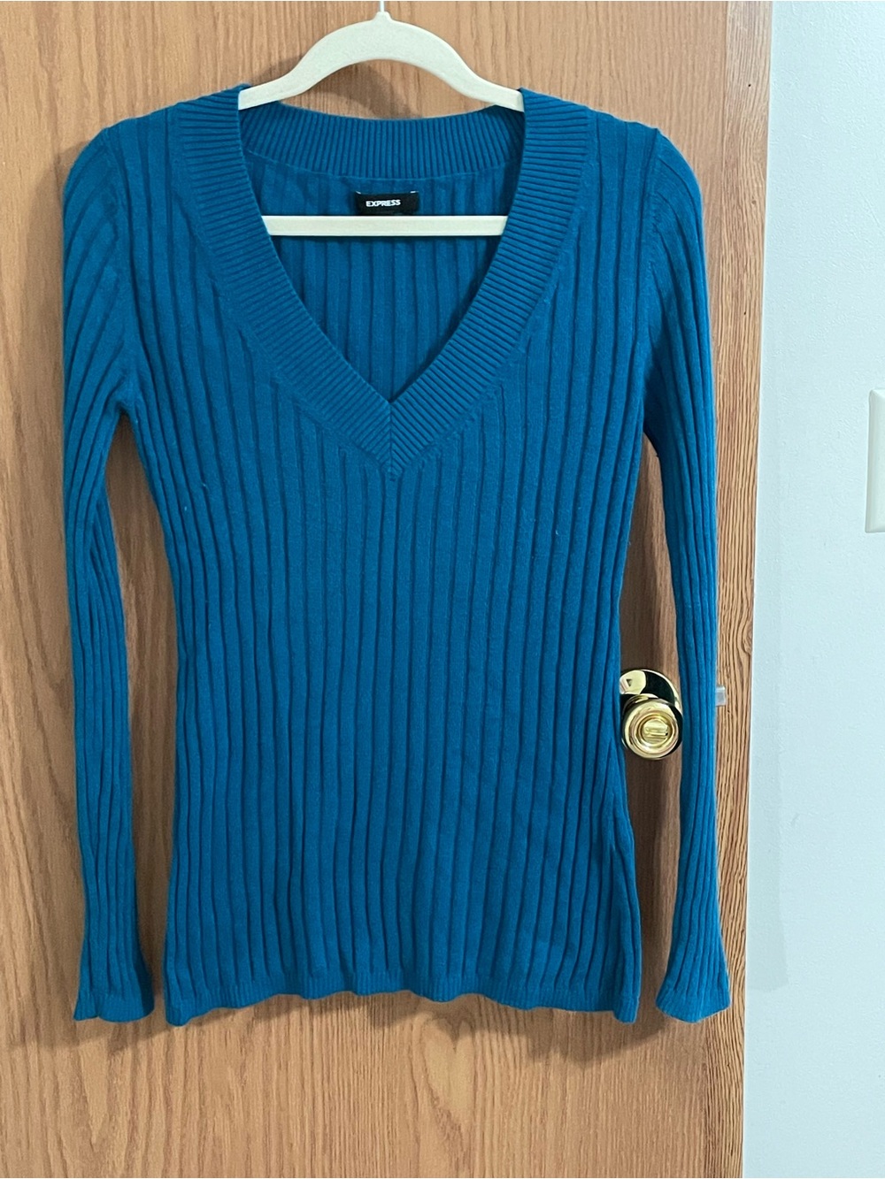 Express Ribbed Slim Long-Sleeve Top - Teal
